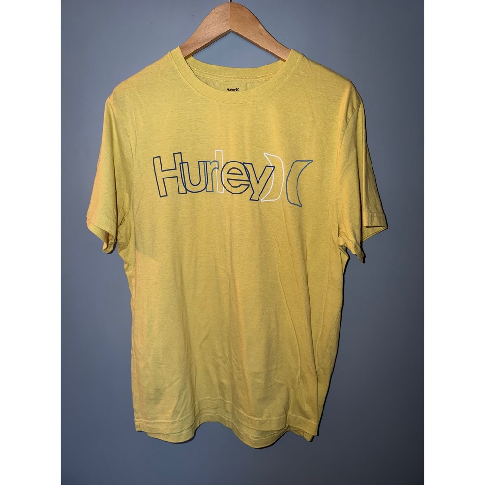Hurley Mens‎ Graphic T-Shirt Yellow Heathered Logo Crew Neck Short Sleeve Large